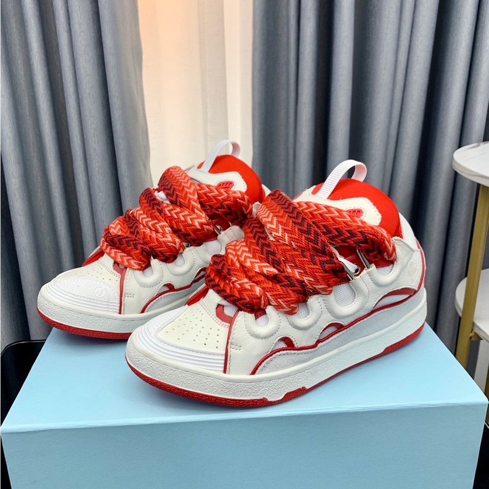 Lanvin Red and White Braided-Lace Women's Sneakers - Picture 2 of 9